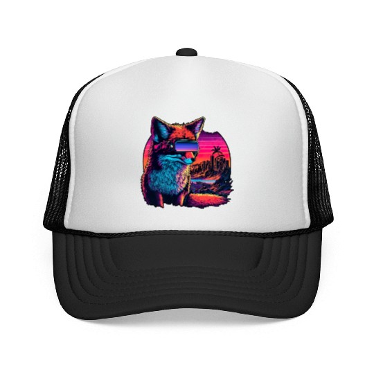 Retro Futuristic Synthwave Fox Trucker Caps