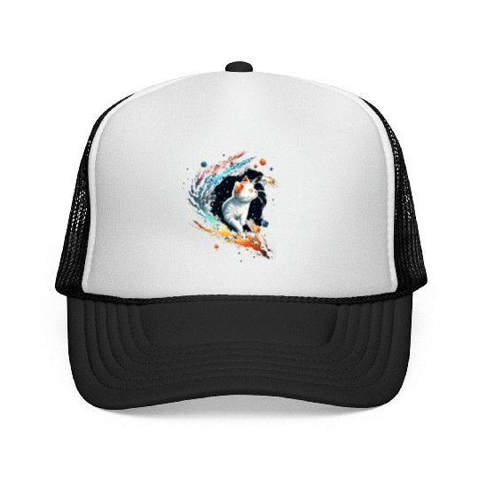 Astronaut Cat or Space Cat on Galaxy Cat Lover Trucker Caps