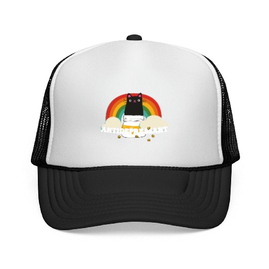 Cat Kitten Antidepressant Rainbow Peace Kindness Trucker Caps