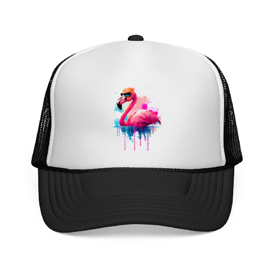 Retro Sunset Pink Flamingo Summer Design Flamingo Trucker Caps