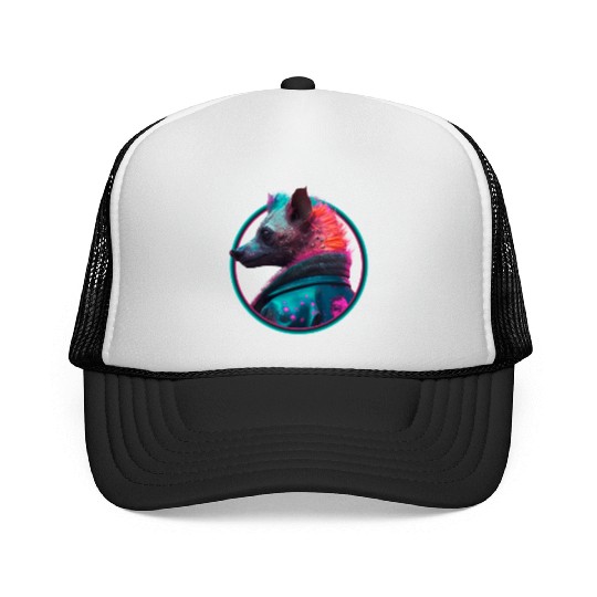 Punk hyena in leather jacket Trucker Caps