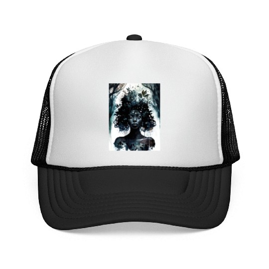 Black Nature Goddess - African American, Woodland Trucker Caps