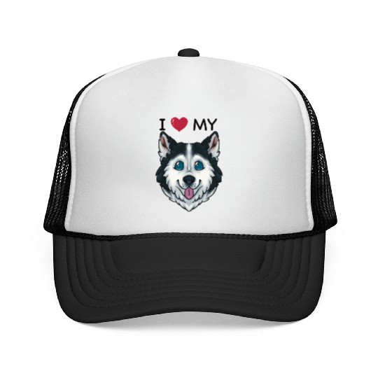 I Love My Husky Trucker Caps
