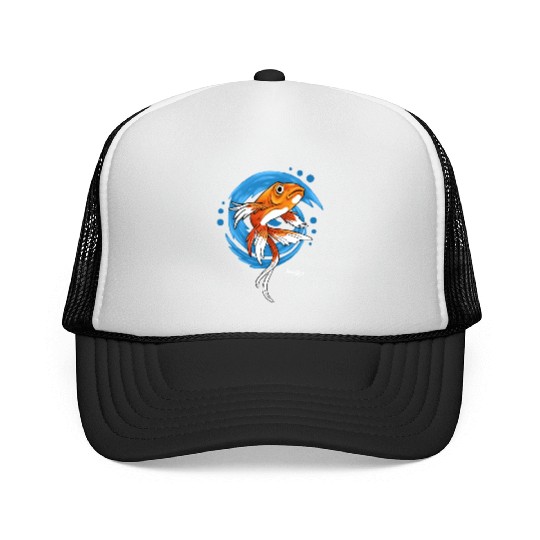 Carp Koi Fish on Blue waves green Trucker Caps
