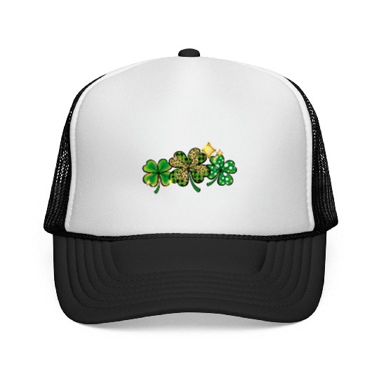 Happy Patricks Day With Leaf Green And Leopard Trucker Caps