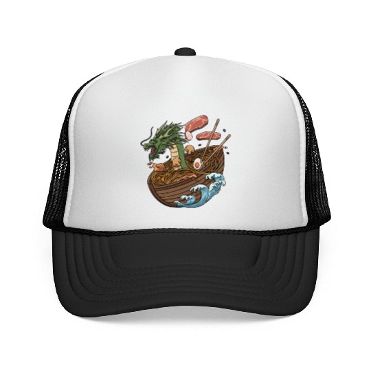Ramen Soup and Dragon Boat Design Trucker Caps