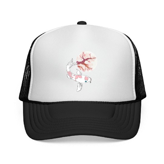 Koi Sakura Tree Moon Cherry Blossom Nishikigoi Jap Trucker Caps