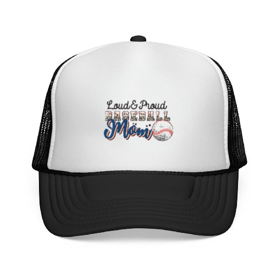 Loud Proud Baseball mom leopard mother's day Trucker Caps