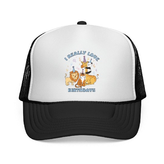 Safari africa birthday party lion tiger giraffe Trucker Caps
