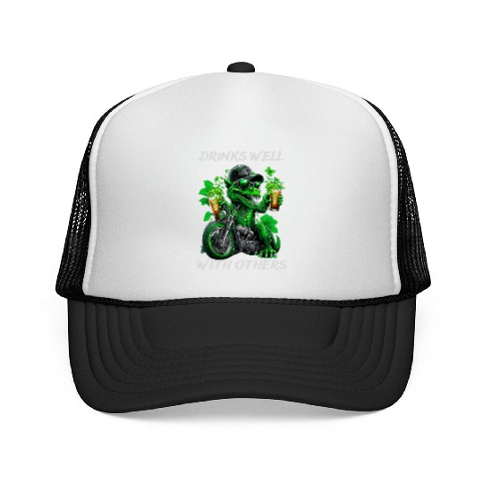Drinks well with others st patrick's day Dinosaur Trucker Caps