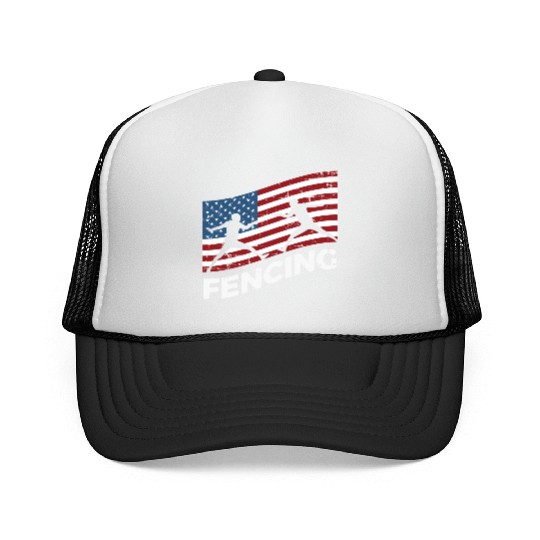 Fencing Usa Flag Fencer Patriotic Trucker Caps