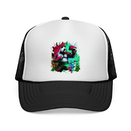 Angry Colorful Panda Boxer MMA Martial Arts Trucker Caps