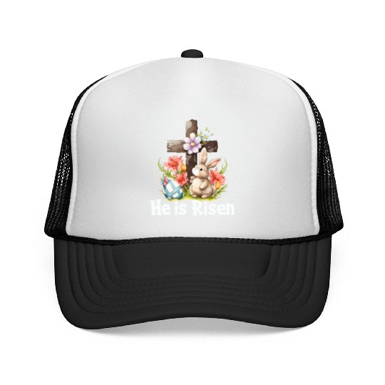 He Is Risen Cute Bunny Christianity Cross Trucker Caps