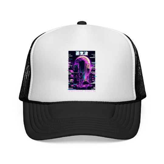Retro Glitch Cityscape Vaporwave Futurism Tokyo Ae Trucker Caps