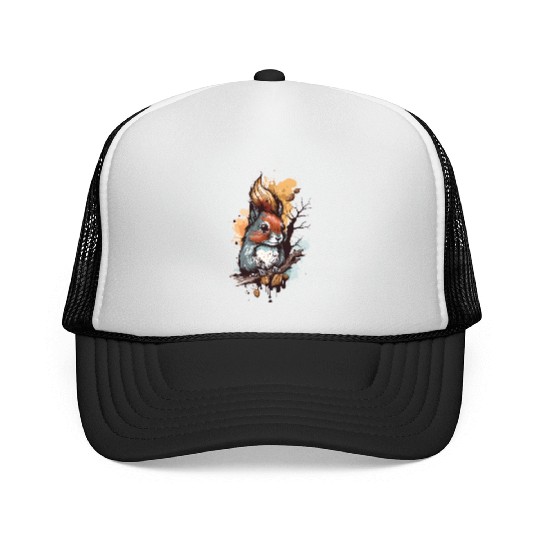 Cute squirrel portrait design painting Trucker Caps