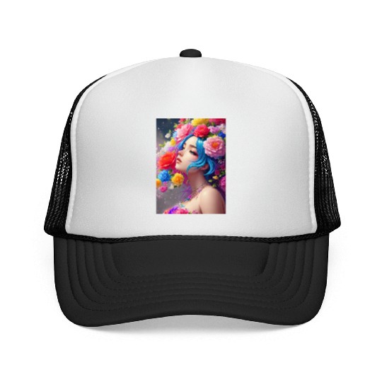 Spring Girl with a bouqet of flowers garland #9 Trucker Caps