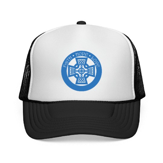 Timeless Celtic Cross With Faith Hope Love Trucker Caps
