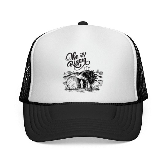 He Is Risen - Black Drawing HD Trucker Caps
