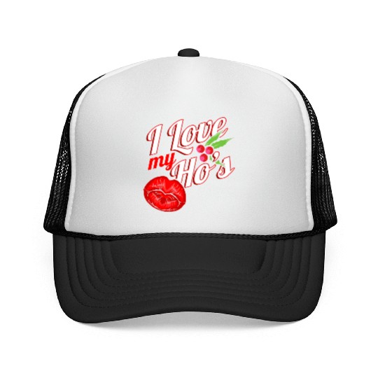 I Love My Ho s Kissing Mouth Mistletoe Christmas Trucker Caps
