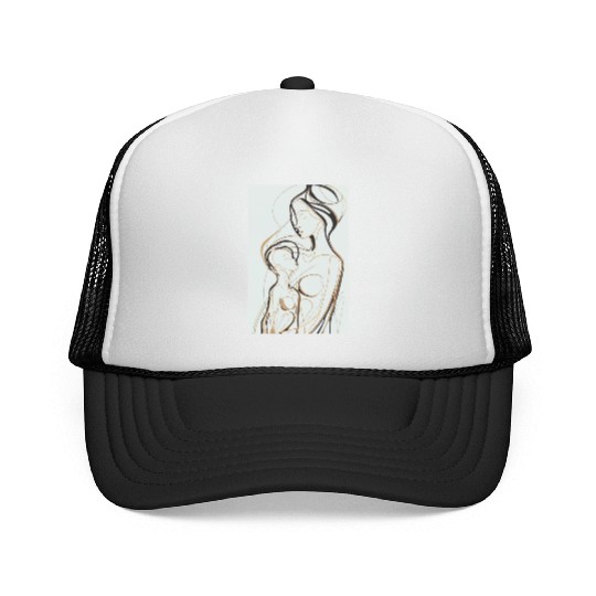 Black, Gold & White Abstract Mother & Daughter Trucker Caps