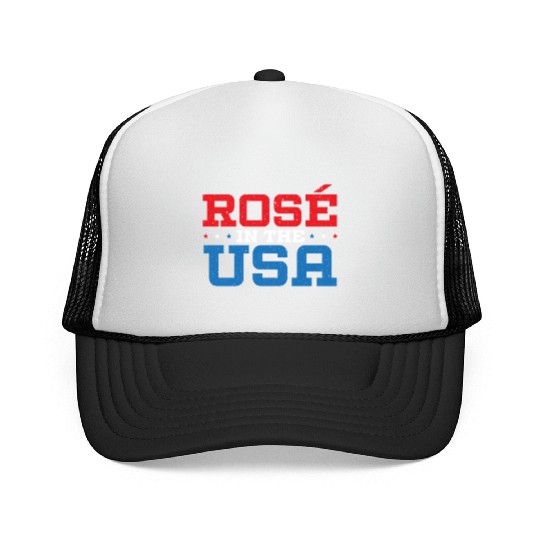 America Rose In The USA Flag 4th Of July American Trucker Caps