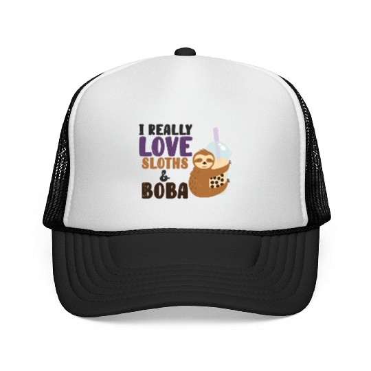 Cute Lazy Sloth Boba Tea Sweet Bubble Tea Trucker Caps