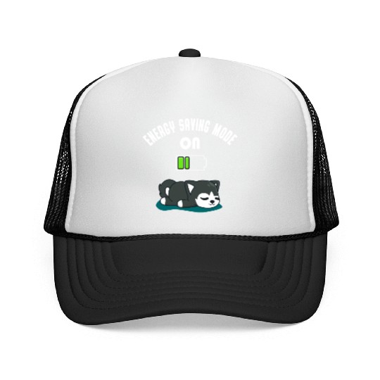 Cute Husky Battery Low Energy Tired Dog Fun Trucker Caps