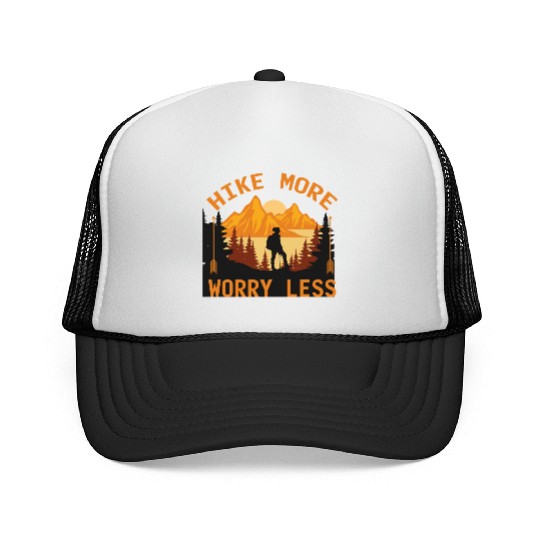 Hike More Worry Less Hiking Camping Mountains Wild Trucker Caps