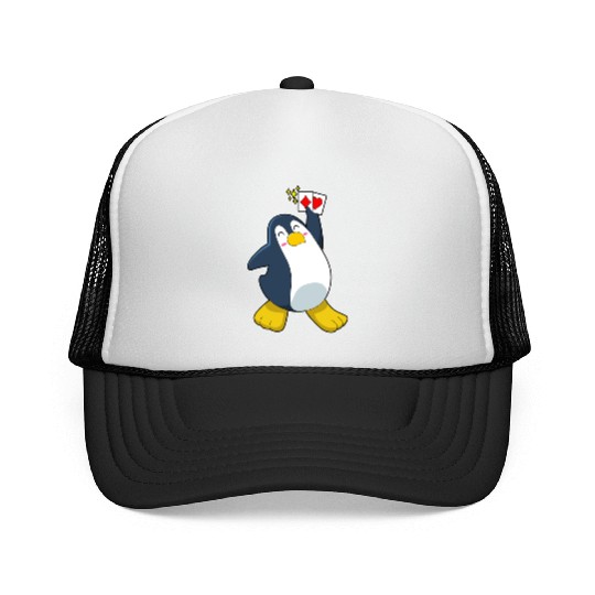 Penguin At Poker With Poker Cards Trucker Caps
