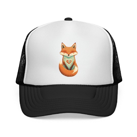fox forest animals love heart nature animal kid Trucker Caps