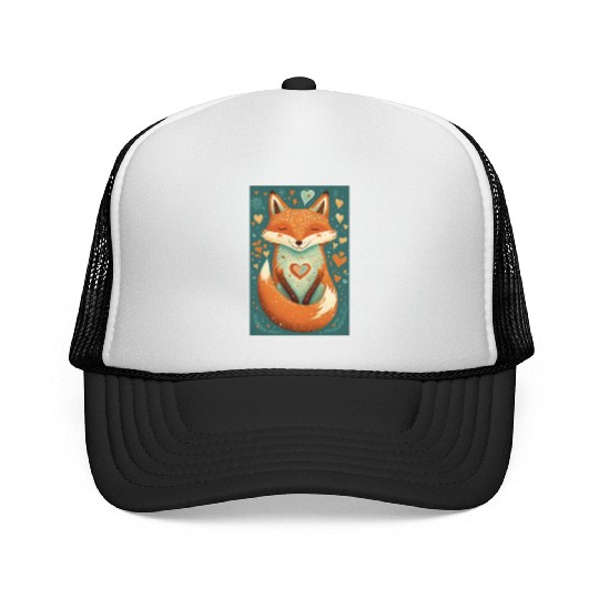fox forest animals love heart nature animal kid Trucker Caps