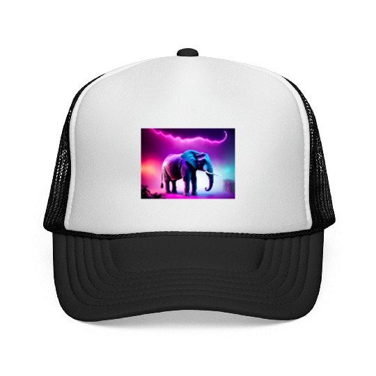 Trance Neon Elephant Graphic Trucker Caps