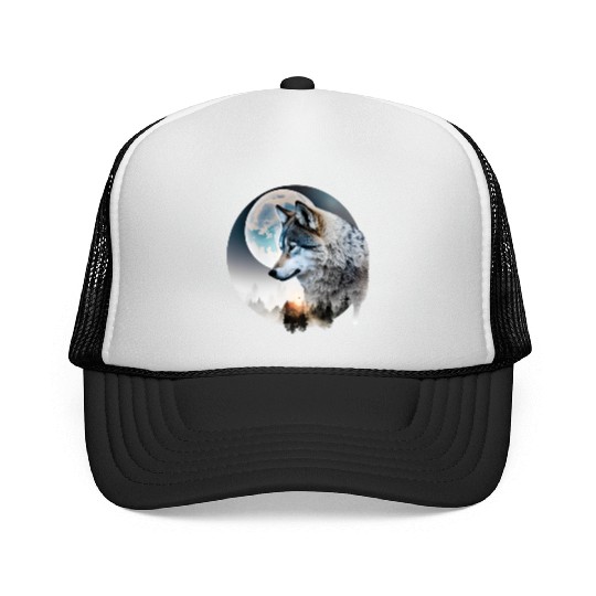 Wolf Moonlight Forest Wild Werewolf Watercolor 3 Trucker Caps