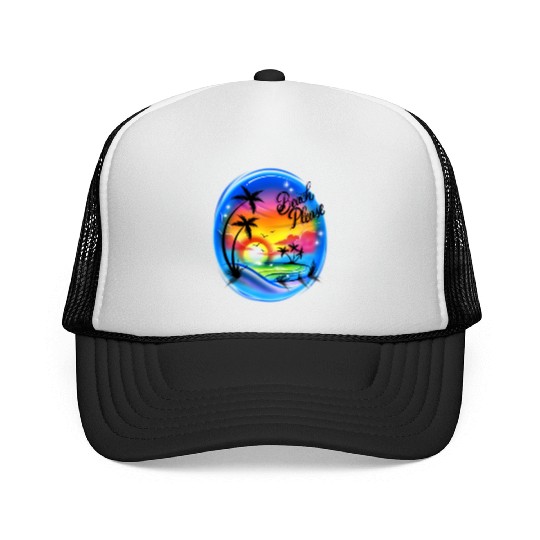 Beach Please Airbrush Colorful Trucker Caps