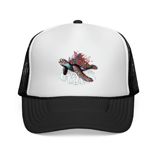 Save The Ocean Sea Turtle Reefs Cartoon Trucker Caps