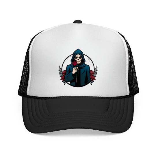 The Elegance of Death A Single Rose Grim Reaper Trucker Caps
