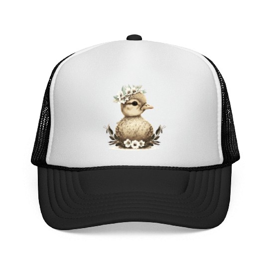 Baby Duck Flower Crown Duckling Floral Farm Animal Trucker Caps