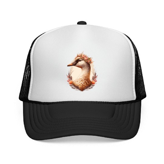 Flower Crown Goose Floral Farm Animal Pet Trucker Caps