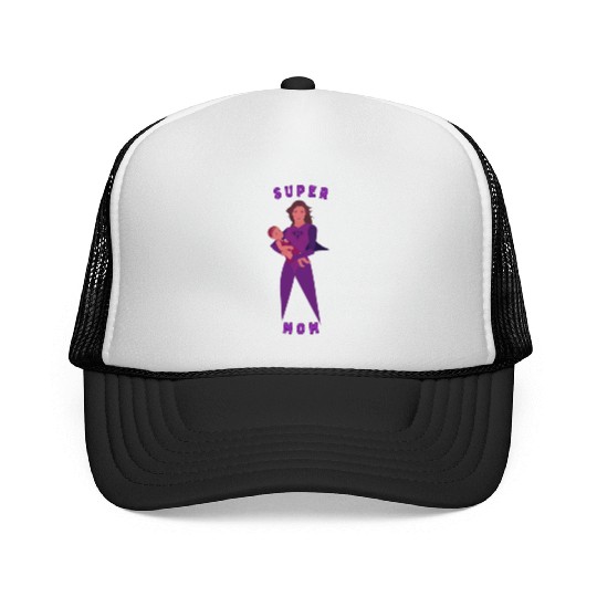 Violet Childish Super Mom Trucker Caps Mother's Day Gif