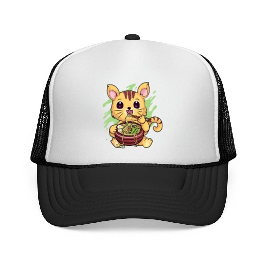 Kawaii Cat Eating Ramen Trucker Caps