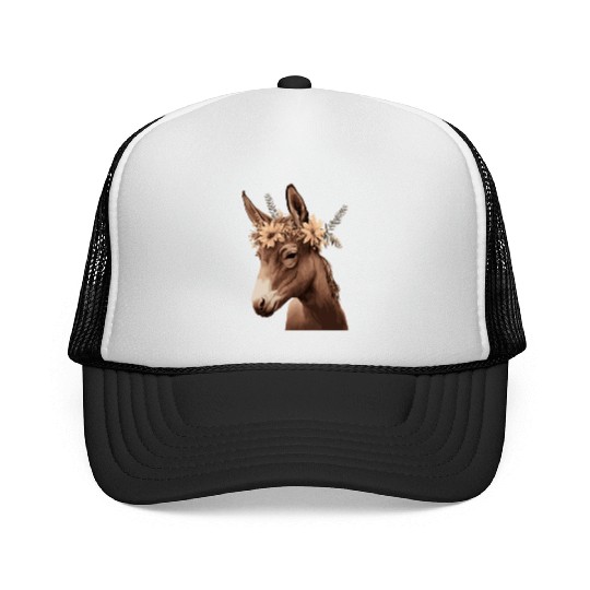 Flower Crown Mule Floral Farm Animal Pet Trucker Caps
