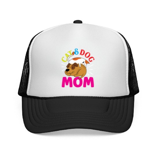 Cat And Dog Mom Girl Cats Dogs Lover Trucker Caps