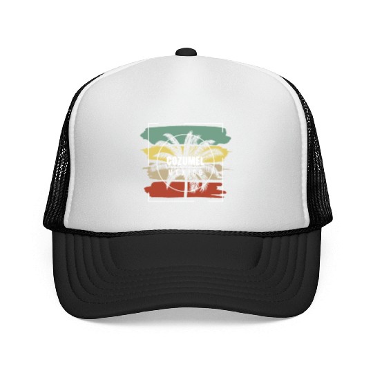 Cozumel Mexico Artistic Palm Tree Retro Trucker Caps