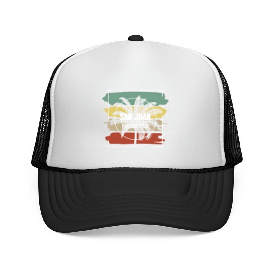 San Juan Puerto Rico Artistic Palm Tree Retro Trucker Caps
