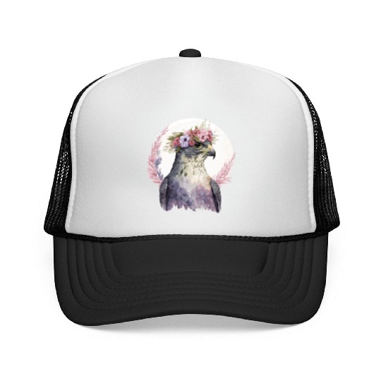 Falcon Birds Of Prey Flower Crown Floral Bird Watc Trucker Caps