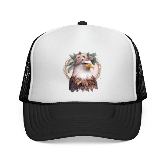 Watercolor Bald Eagle Flower Crown Floral Bird Wat Trucker Caps