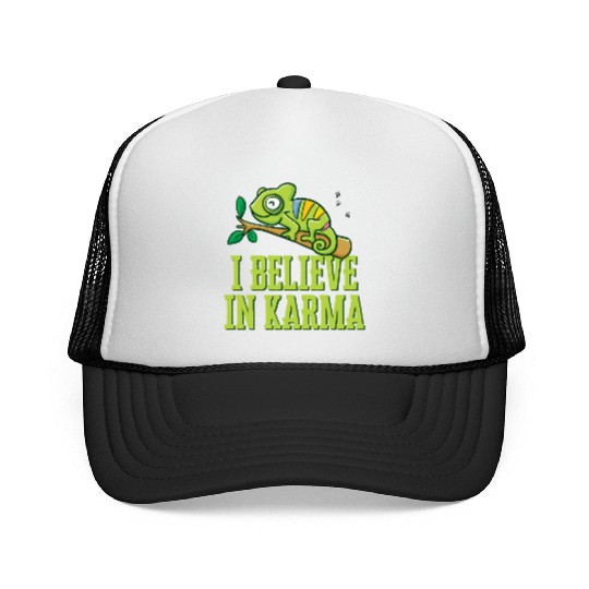 Happy Green Chameleon Karma Believer Trucker Caps