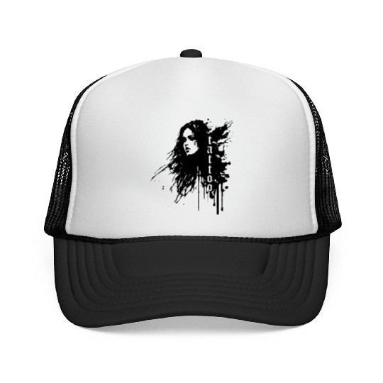 black and white ink woman TATTOO design Trucker Caps