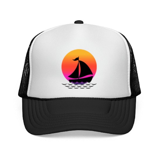 Funny Cool sailing boat Sunset Graphic Humor Tees Trucker Caps