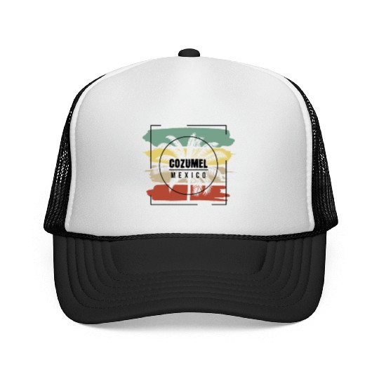 Cozumel Mexico Palm Tree Retro Artistic Trucker Caps